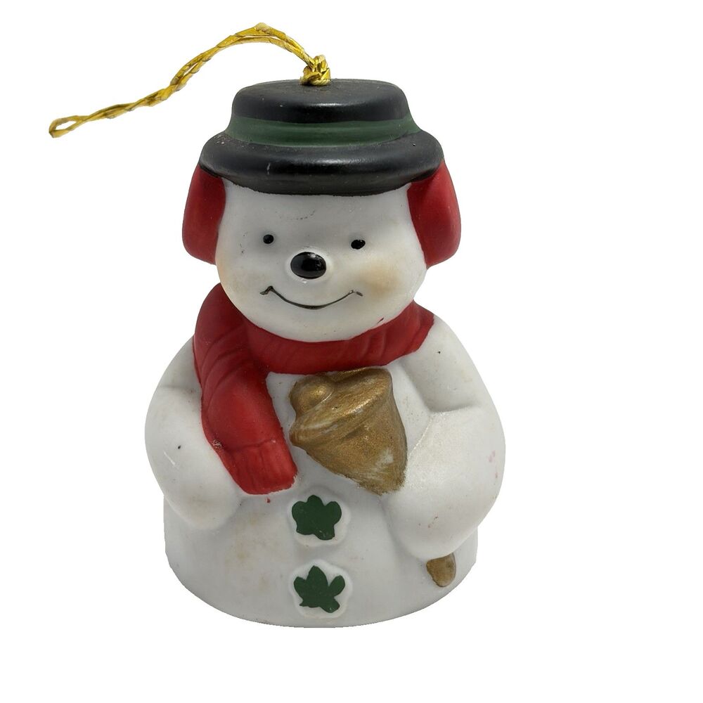 Christmas / Holiday GIFTCO Snowman Bell Hand Painted Bisque Porcelain Ornament